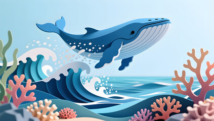 Fototapeta premium Paper cut art for World Oceans Day vision
