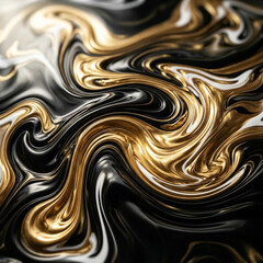 Fototapeta premium abstract images with flowing black, gold, green and white colors. Smooth, oil-like textures create intricate swirls and fluid patterns. Metallic reflections shimmer across glossy surfaces