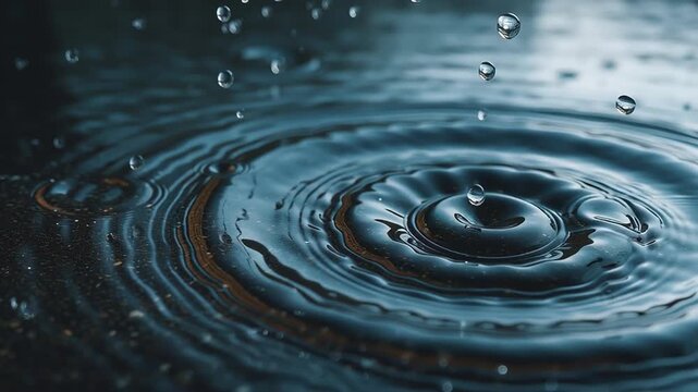 水が滴り落ちて広がる波紋