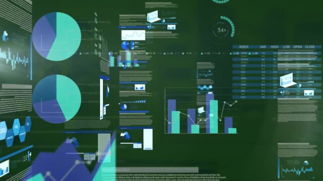 Animation of statistics and data processing over cityscape