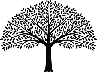Obraz premium Decorative tree silhouette with leaves and branches nature botanical design vector illustration isolated on white background