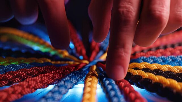 Colorful braided ropes and finger interaction conceptual image