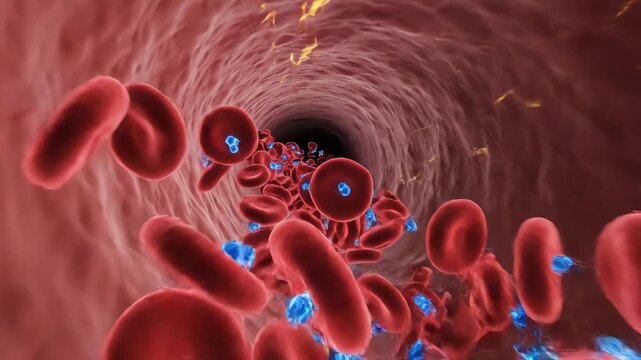 3D animation of a bloodstream 4k video showing red blood cells