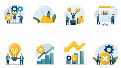 Fototapeta premium Business solutions and growth concepts illustrated with flat vector design elements