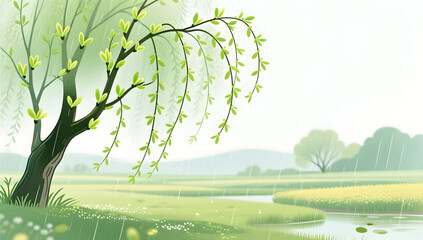 Fototapeta premium Traditional Qingming Festival spring outing landscape with willows