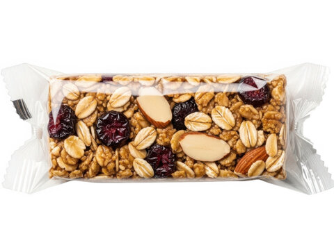 Healthy granola bar with nuts and berries isolated on transparent background