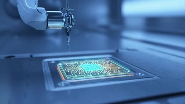Robotic arm precision operation on computer chip with digital interface