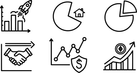 Fototapeta premium Clean outline economic growth and invest symbols collection, market analysis set, 