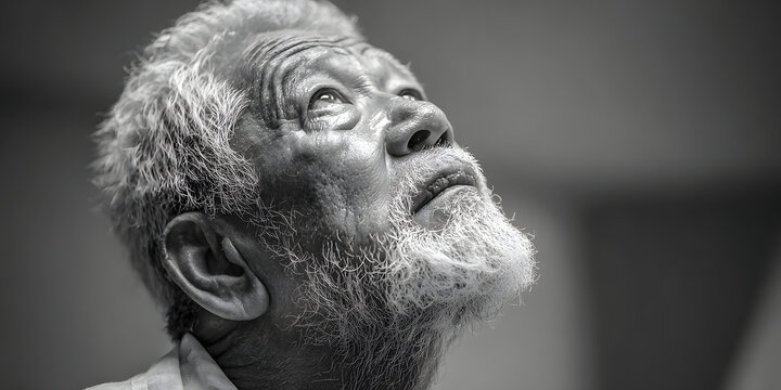 Elderly man looking up with hope