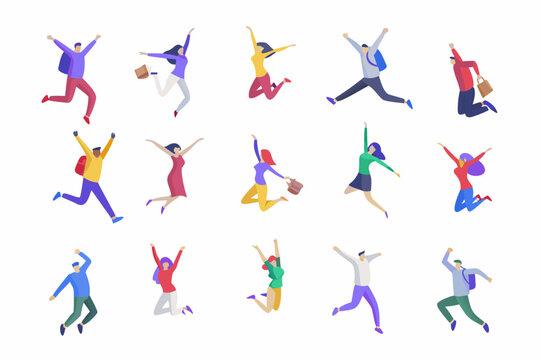 Isometric illustration of diverse people joyfully jumping and celebrating success