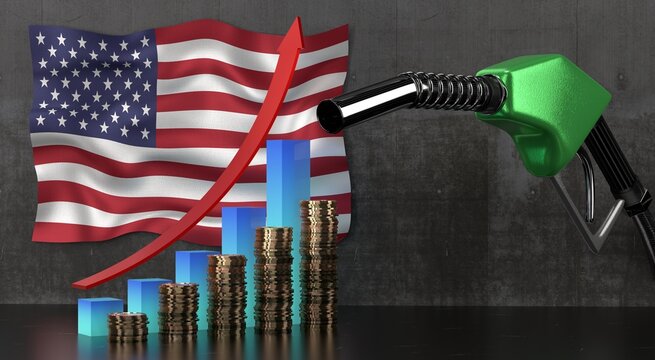 USA - rising fuel prices concept - 3D illustration