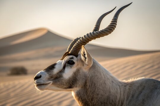 Addax Antelope Head in Desert Dunes