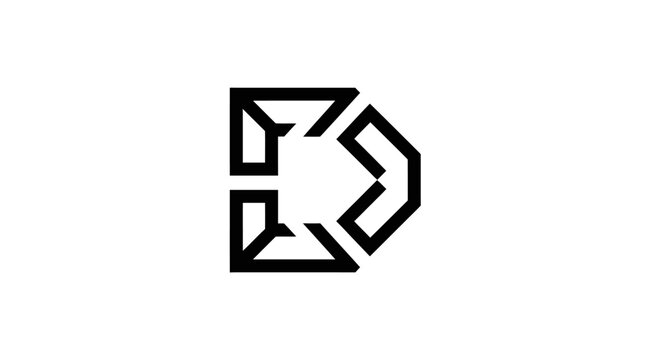 Geometric Abstract Letter D Logo, Modern Monogram, Minimalist Design, Black and White