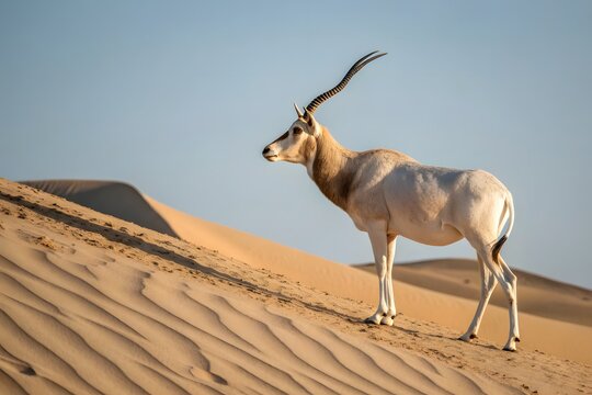 Alert Addax Antelope Standing on Sandy Desert Ridge