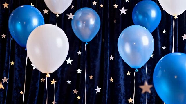 Blue and white balloons with star decorations