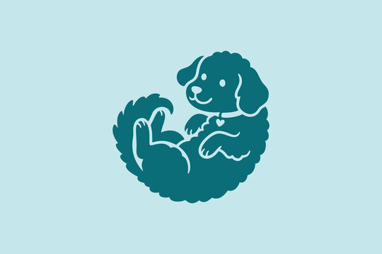 Cute Curly Haired Puppy Dog Illustration in Minimalist Style