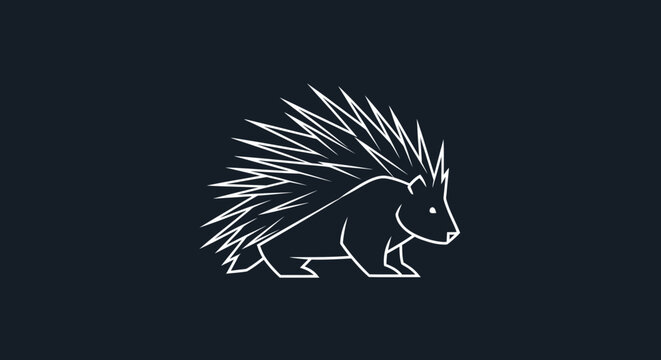 Minimalist white porcupine graphic on dark background clean vector illustration