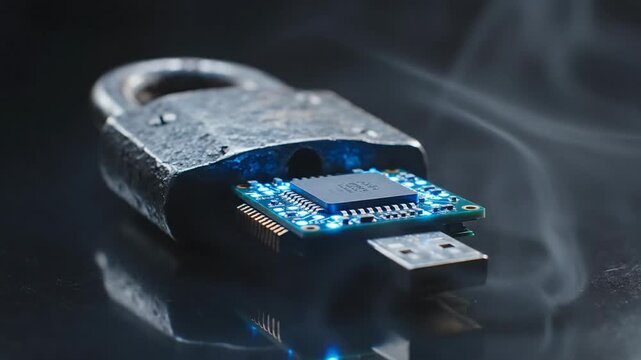 Geopolitics ai semiconductor wars over global resource monopoly and digital security risks with cybersecurity encryption padlock usb key concepts