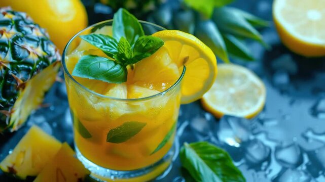 Summer Fruit Cocktail - Minty Iced Tea with Lemon and Sugarcane Syrup