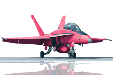 Fototapeta premium Sleek pink fighter jet on runway - modern military aircraft design