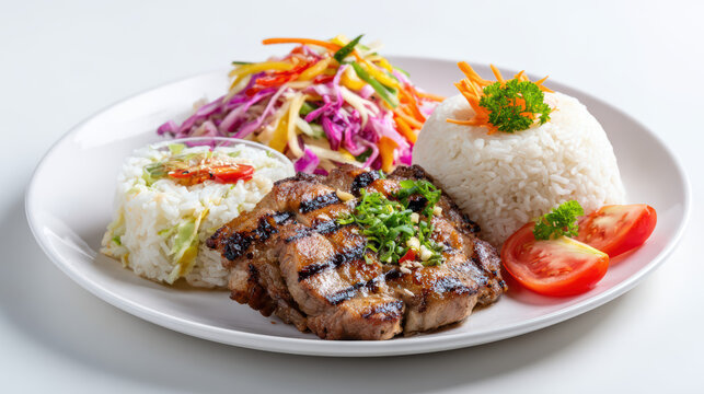 thai street food combination with som tam and grilled specialties