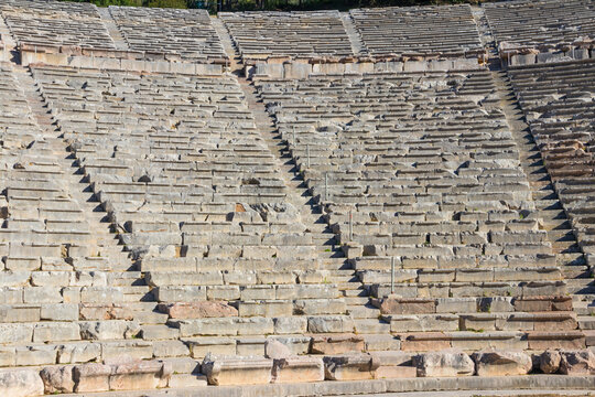 Ancient Theatre of Epidaurus is theatre in Greek city of Epidaurus, located on southeast end of sanctuary dedicated to the ancient Greek God of medicine, Asclepius in Peloponnese, Greece