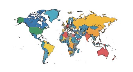 Fototapeta premium World map with colored countries