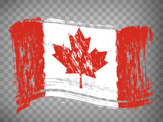 Naklejka premium Flag of Canada brush strokes. Flag of Canada on transparent background for your web site design, app, UI. Distress style. EPS10.