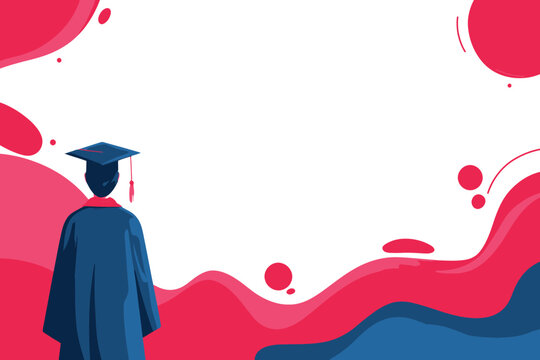 Graduation celebration: male graduate in cap and gown with colorful abstract background