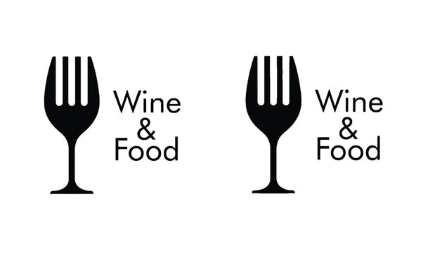Wine fork icon illustration with wine and food text logo
