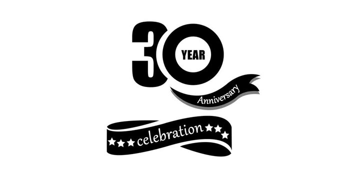 30 years anniversary motion graphic animation. 4K video six star premium milestone celebration 30 birthday wishes on a transparent background celebration animation 