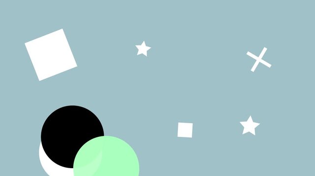Abstract geometric animation in a colorful hipster memphis style over a blue background