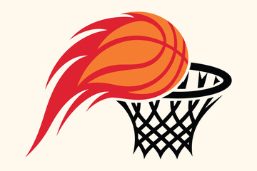 Basketball on fire and hoop logo, burning basketball and sports competition icon, athletic team and tournament branding art, energetic basketball game and dunking design, streetball and professional s © dhruvik