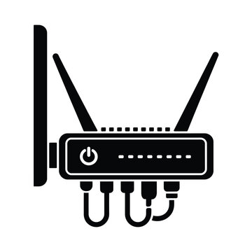 A black silhouette illustration of a wireless router with antennas