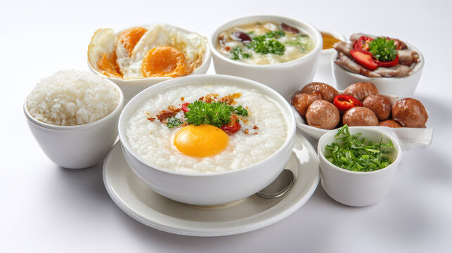 thai breakfast set including jok congee and kai jeow