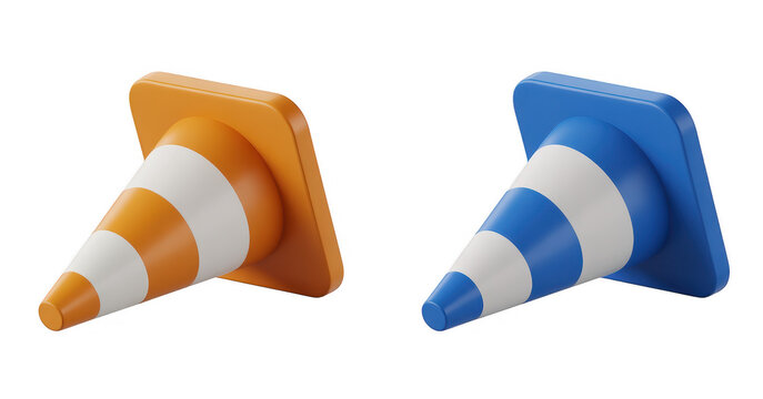 Orange and blue traffic cones orange cone blue cone isolated on a transparent background