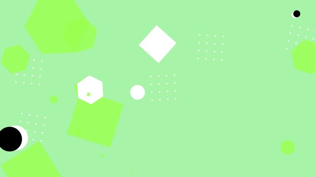 Animated geometric shapes in a colorful hipster memphis style on a light green background