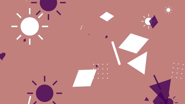 Dynamic motion of geometric shapes in a colorful hipster memphis style background