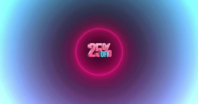 Animation of 25 percent off text and circles on black background