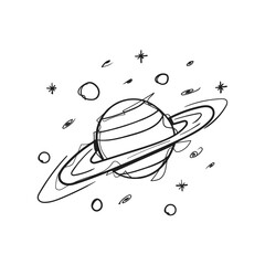Hand Drawn Saturn Planet with Rings Doodle Illustration © java86