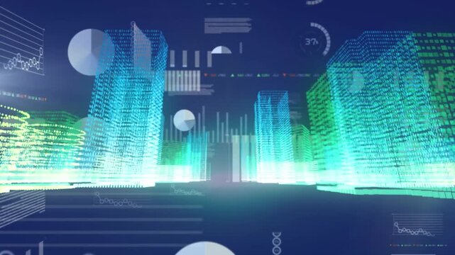 Animation of data processing over city