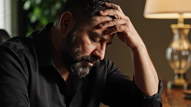 Man with hand on head showing stress