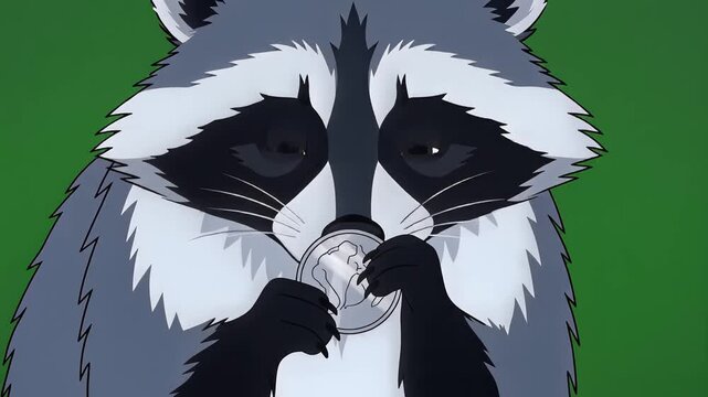 Raccoon Holding Coin Closeup Animation.