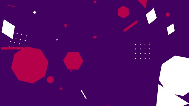Abstract animation with a colorful hipster memphis style featuring geometric shapes on purple