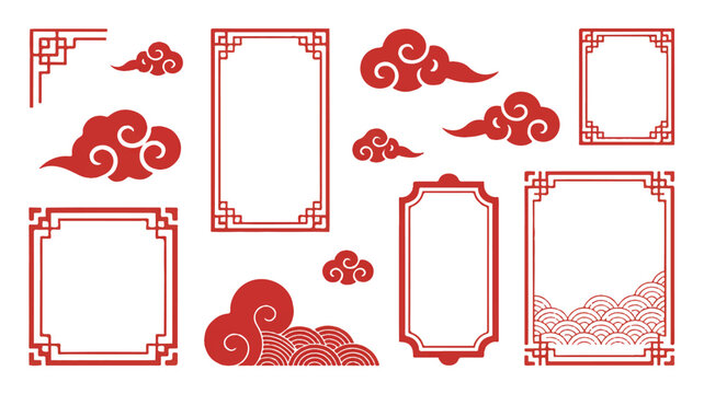 Asian style frames and clouds for design and decoration purposes