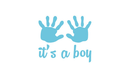 Obraz premium A blue handprint illustration announcing it's a baby boy
