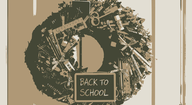 Back to school supplies wreath decoration.