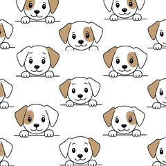 Obraz premium Seamless Pattern of Cute Cartoon Puppy Faces Peeking Over Edge Vector Illustration Background