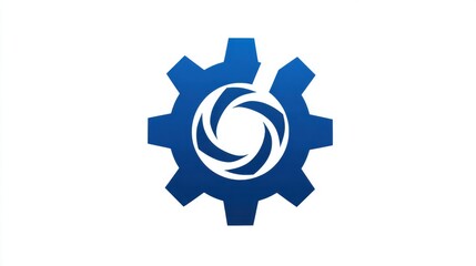Obraz premium Abstract blue gear logo with swirling design for technology themes