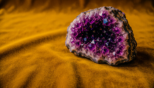 Amethyst Geode on Velvet Fabric